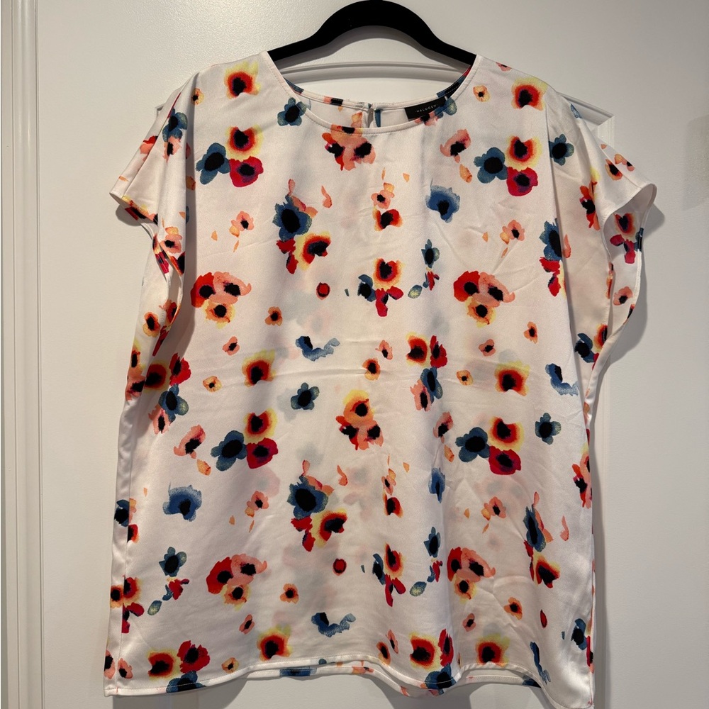 Halogen White and Red Boxy Blouse Short Sleeve